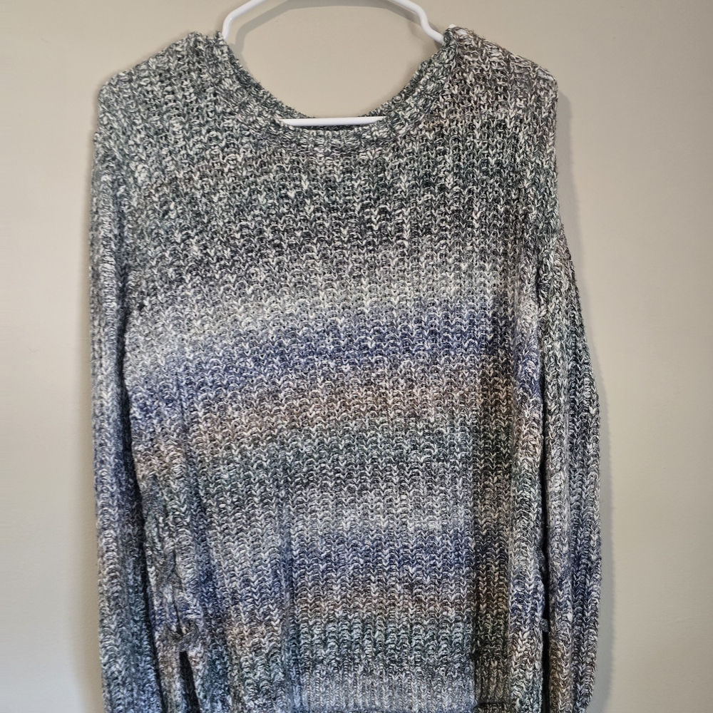 Lucky Brand Multicolor Knit Crewneck Sweater - Gray, Blue & Brown Ombre